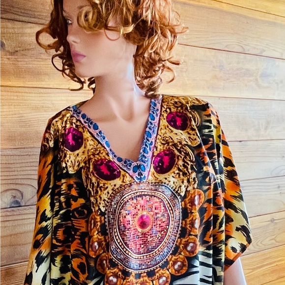 SHORE DRIVE NWT Leopard ZEBRA PEARLS Print CAFTAN O/S - Picture 4 of 13